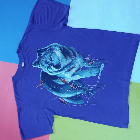Vintage 1993 Giant Wolf Big Print Graphic Single Stitch T-Shirt - Picture 7 of 7